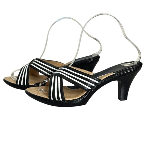 🆕 Söfft VESTA Black & White Striped Cross-Strap Heeled Sandals Size 8.5 - Picture 2 of 10
